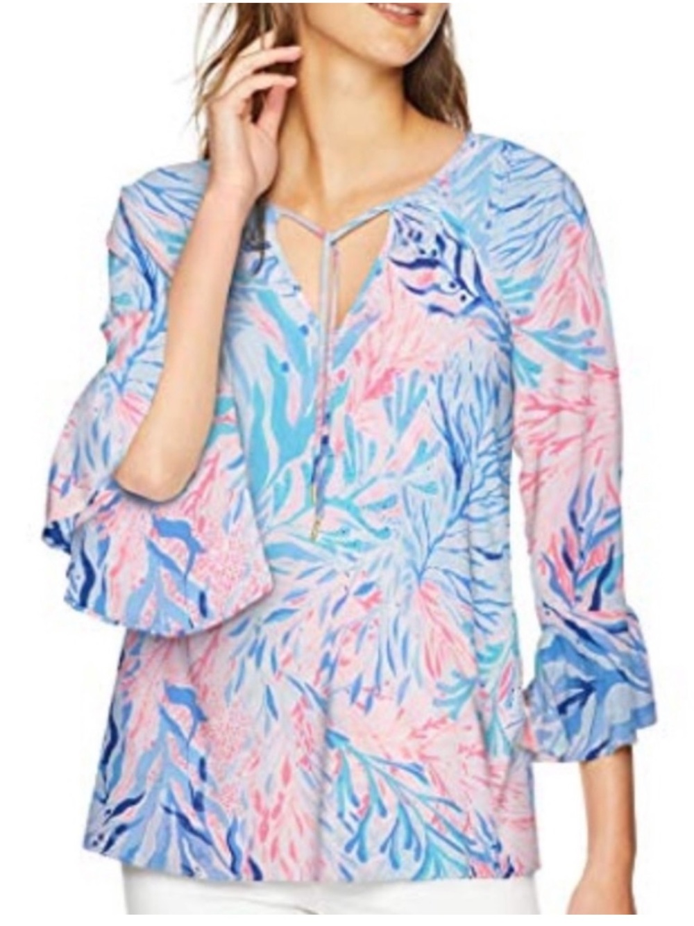 Lilly Pulitzer Willa Flounce Sleeves Blouse Top L
